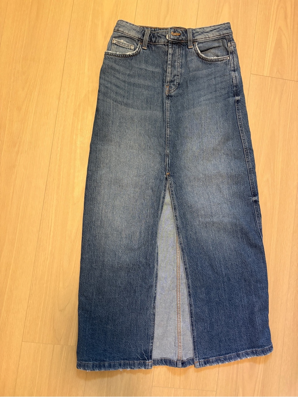 Zara Denim Midi Skirt in Blue